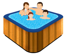 family in outdoor spa